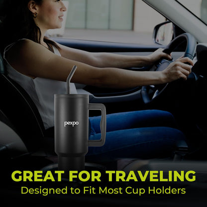 Pexpo Stainless Steel Tumbler with Handle | Stanzy Black | 1200ml |
