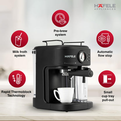 Hafele U-Kaffee Plus Coffee Machine | 15-Bar Pump Pressure | 1250W |