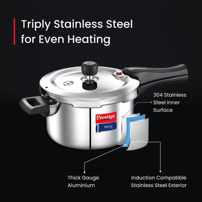 Prestige Triply Svach Pressure Cooker | 5 Litre | ISI Certified | 5 Years Warranty |