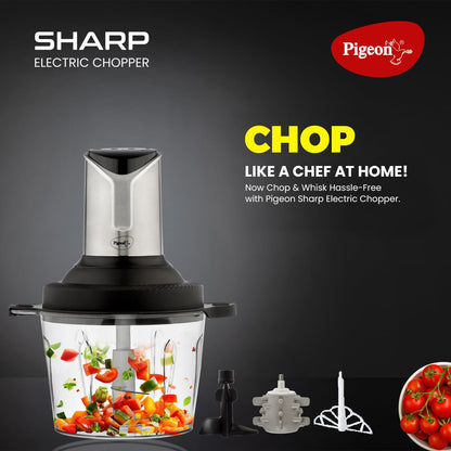Pigeon Sharp Electric Chopper | 4 Stainless Steel Blades | Portable | Effortless Chopping Fruits & Vegetables ||