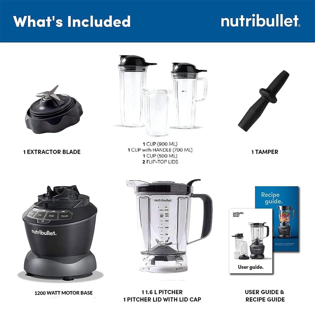 Nutribullet PRO 1200W Combo Blender | Grey | 3 Unbreakable Jars | 1.8L Extra Large Pitcher |