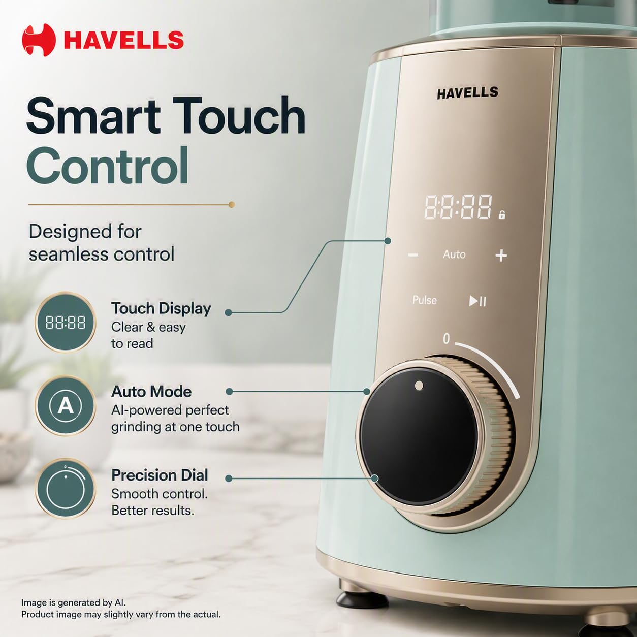 Havells CRAFT Mixer Grinder | 800W | 3 Jar | One Touch Grinding | Unique Touch Control |