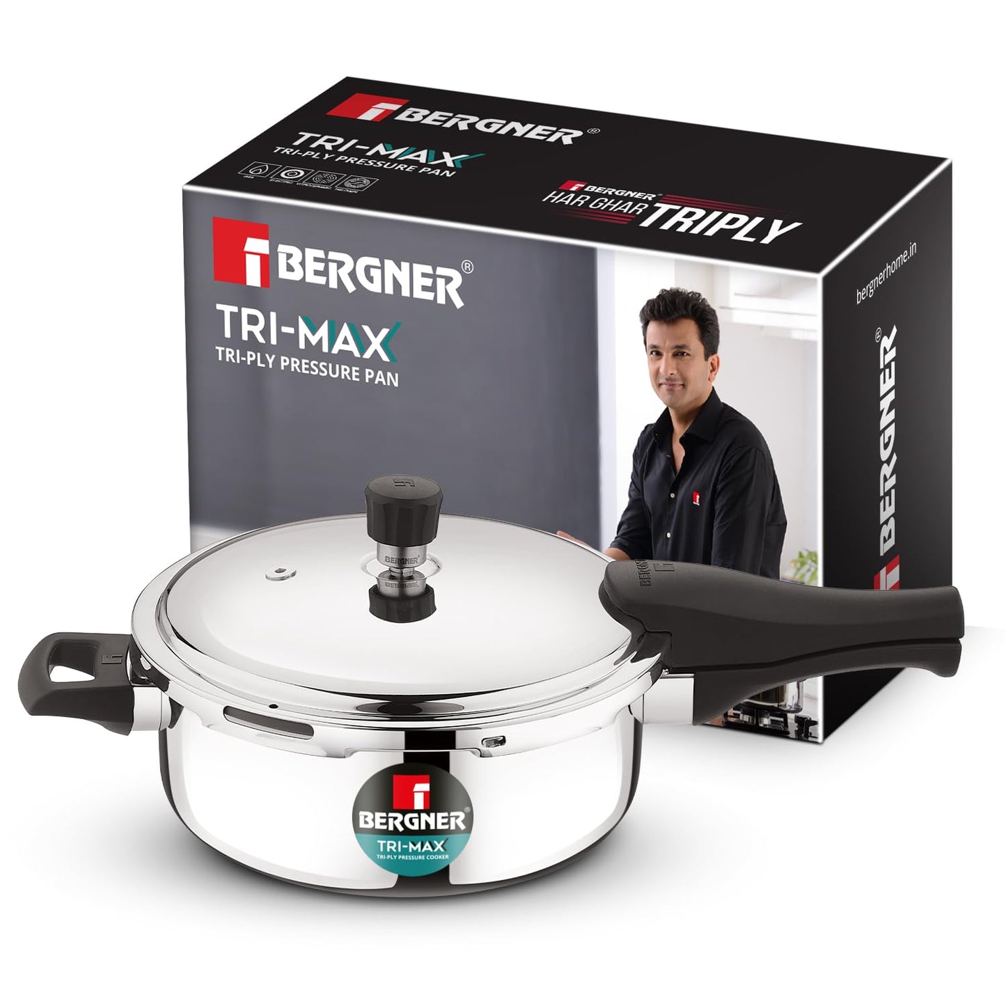 Bergner Trimax Stainless Steel Pressure Cooker | 3 Litre | Easy Locking |