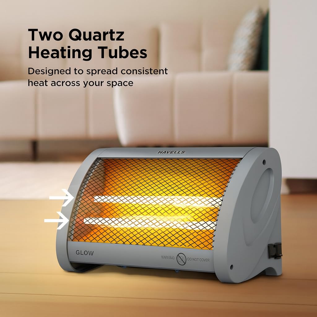 Havells GLOW | Room Heater| Dual Heat | Dual Quartz Heating Rods | Silent Operation |