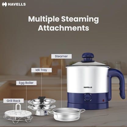 Havells Steamor Multicook Kettle | 1.2 L Capacity | Food Grade Body with Cool Touch Handle |