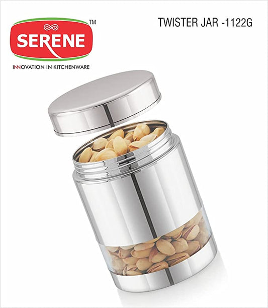 Serene Twister Stainless Steel Transparent Container Jar 800ML