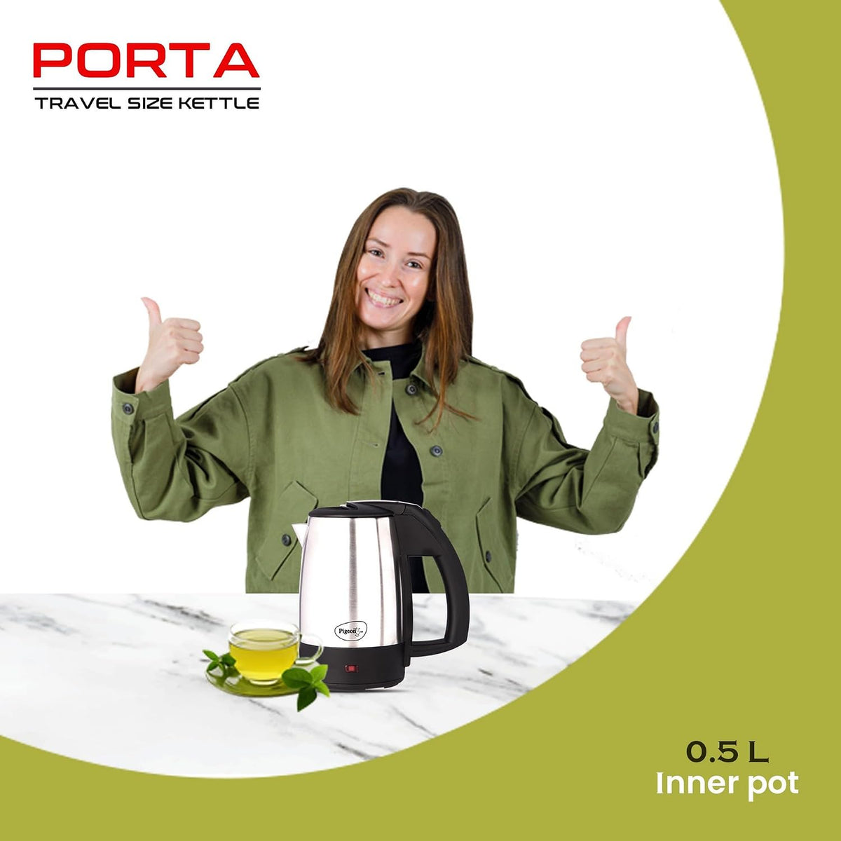 Pigeon Porta Travel Size Kettle | 0.5 Litre | Lightweight | Heat Resistant | 1000 Watts |