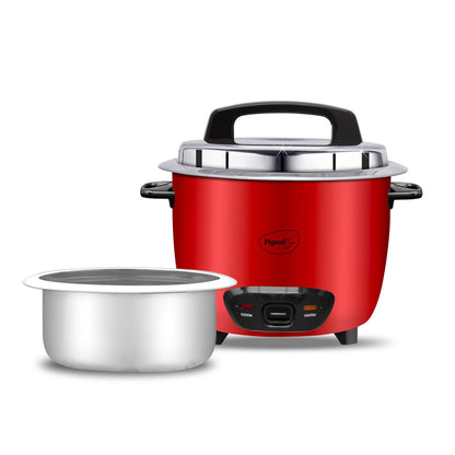 Pigeon Ruby Electric Rice cooker | 1.8 L | Stainless Steel Lid | Measuring Cup | Spatula | Red |