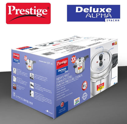 Prestige Deluxe Alpha Pressure Cooker | 5.5 Litre | 10 Years Warranty | ISI Certified |