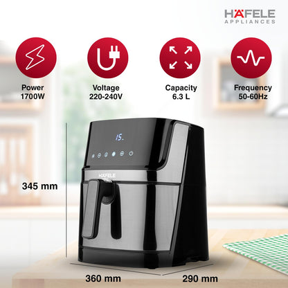 Hafele NOIL 6.3L Digital Air Fryer | 8 Preset Menus | Black |