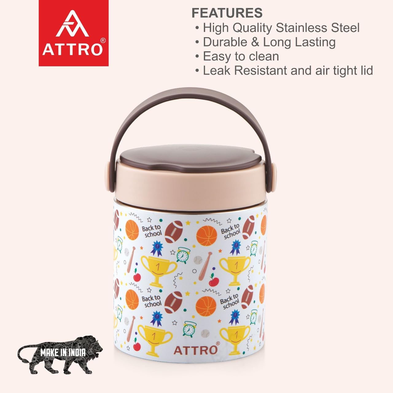 ATTRO Happy Go Vacuum Insulated Stainless Steel Soup Jar | 500ml |