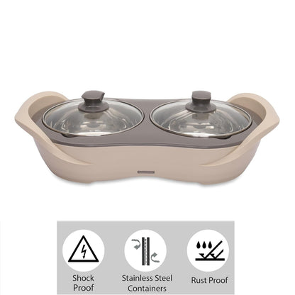 Jaypee Plus 2-in-1 Stainless Steel Electric Casserole Set | 1150ml x2 | Food Warmer & Buffet Server | Beige |