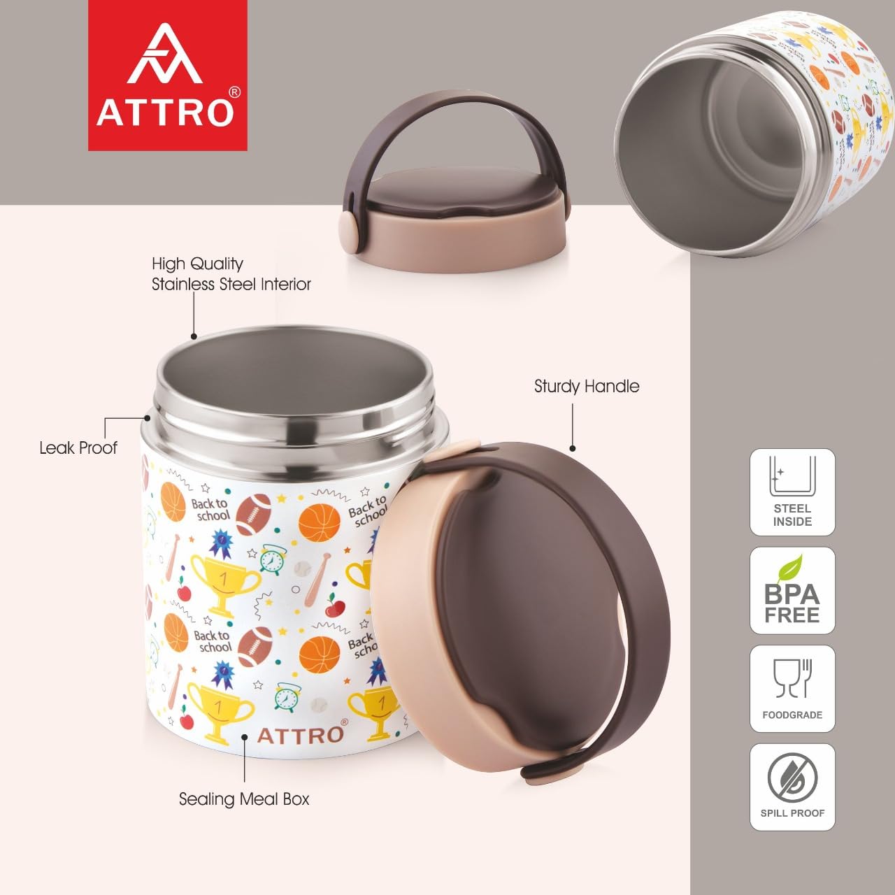 ATTRO Happy Go Vacuum Insulated Stainless Steel Soup Jar | 500ml |