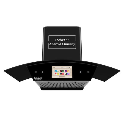 Beyond Appliances Asteria Auto Clean Kitchen Chimney | Filterless | Smart Screen & Speakers | Touch Control | Black |