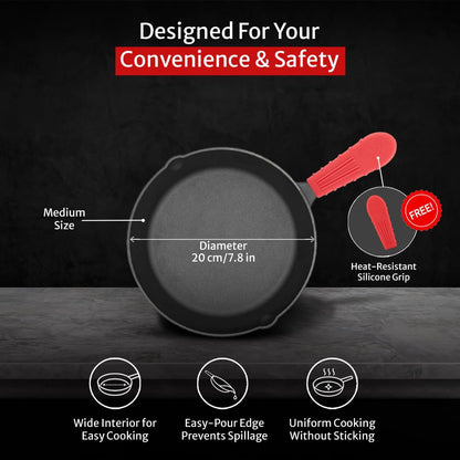 Pigeon Imperi Cast Iron Fry Pan |  Pre-Seasoned | Naturally Non-stick | 100% Healthy & Toxin-Free |