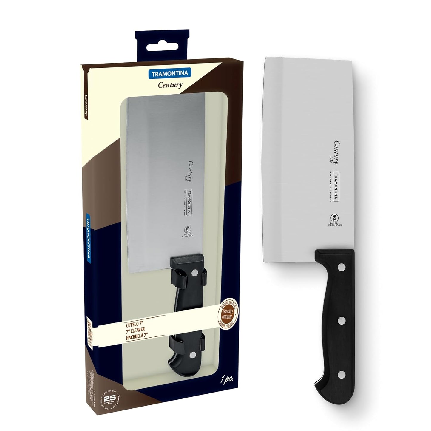 Tramontina Century Stainless Steel Cleaver Knife | 25 Years Warranty | NSF Certified | 17.8 cm |