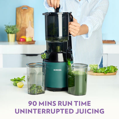 Borosil Vita Rich Cold Press Juicer | Green | 250W | Low Noise Motor |