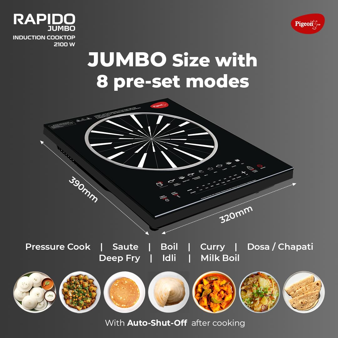 Pigeon Rapido Jumbo | 2100 W | Crystal Glass Plate | No LPG |