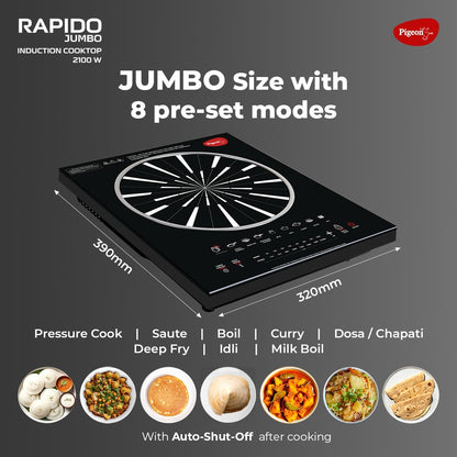 Pigeon Rapido Jumbo | 2100 W | Crystal Glass Plate | No LPG |