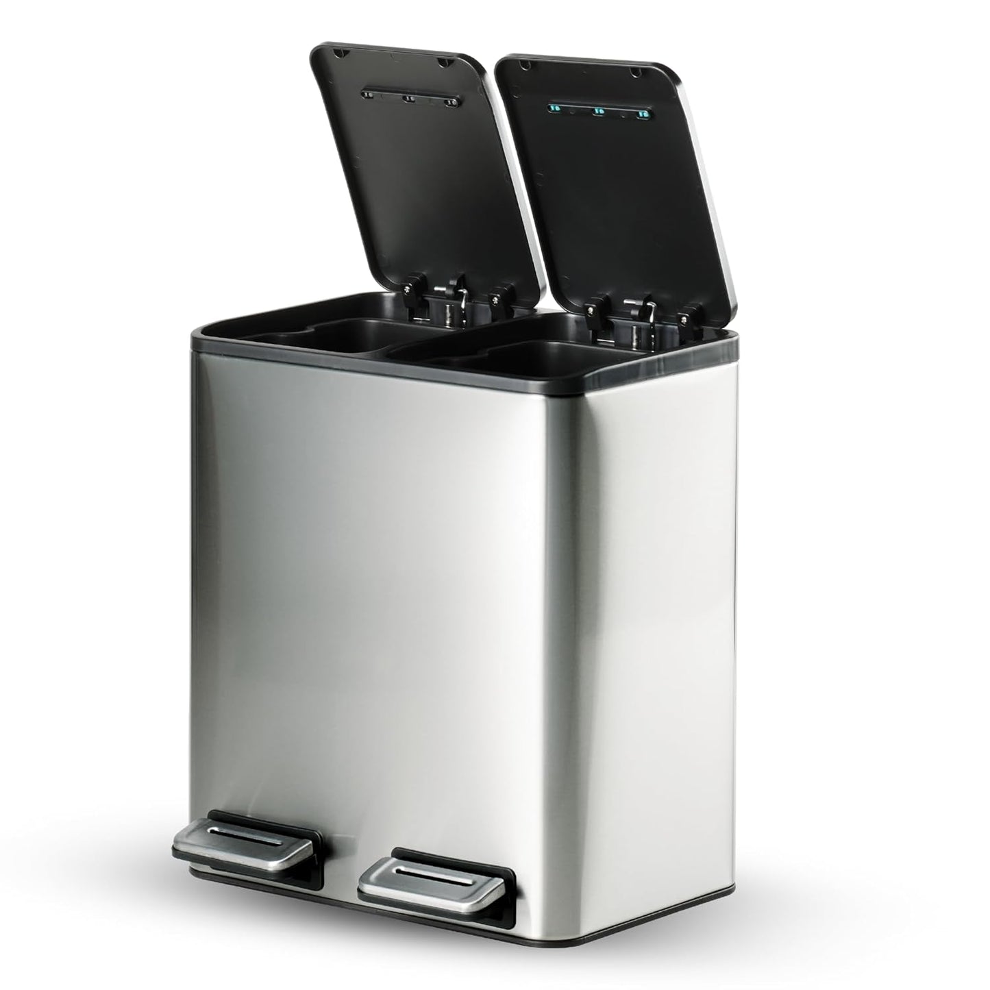 Tramontina 2-in-1 Dual Compartment Dustbin 16L (8L+8L) | Stainless Steel Wet & Dry Trash | Removable Inner Buckets |