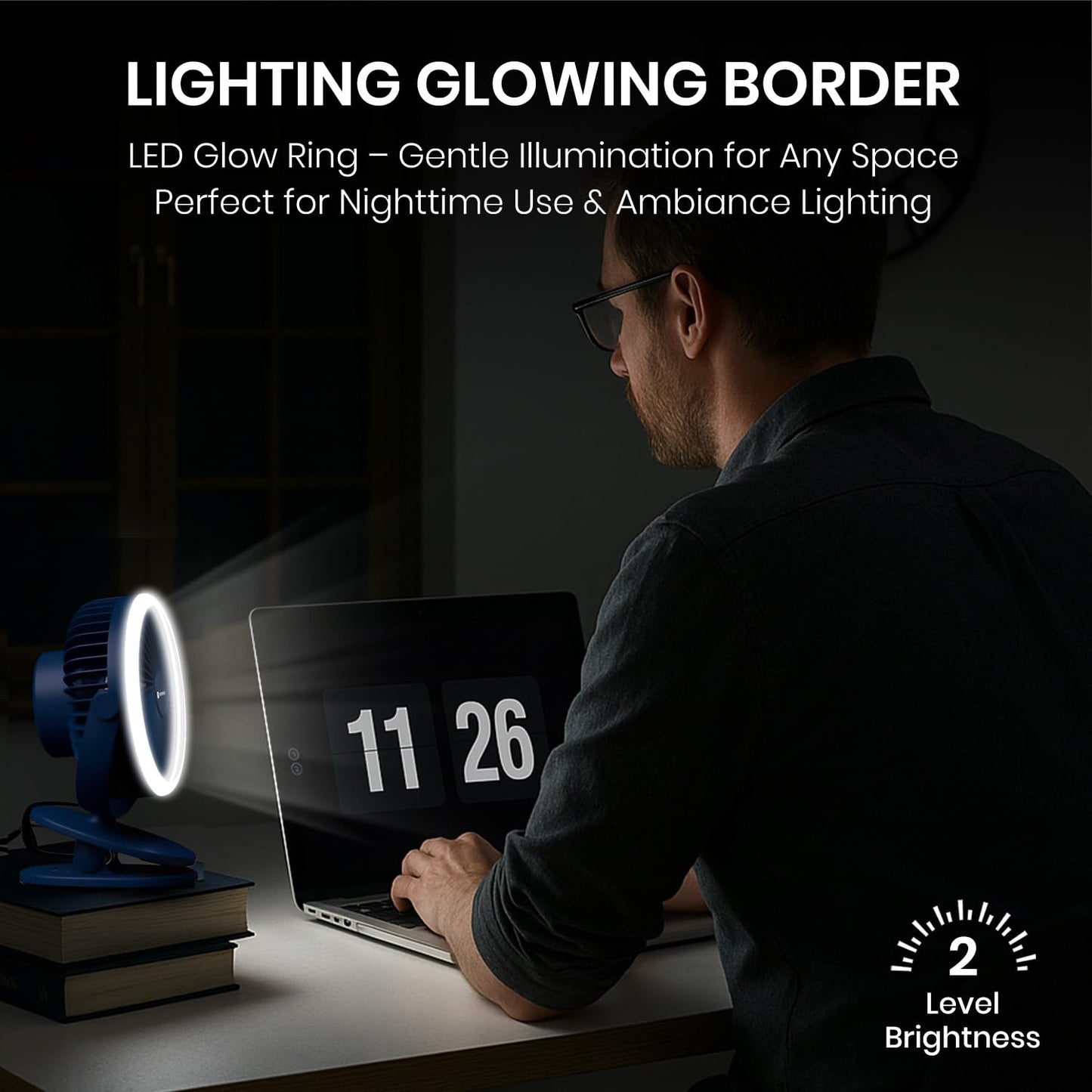 Portronics Clipcool Adjustable Portable Fan with Ring LED Light | 360° Rotation | 3 Speed | Blue |