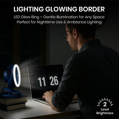 Portronics Clipcool Adjustable Portable Fan with Ring LED Light | 360° Rotation | 3 Speed | Blue |