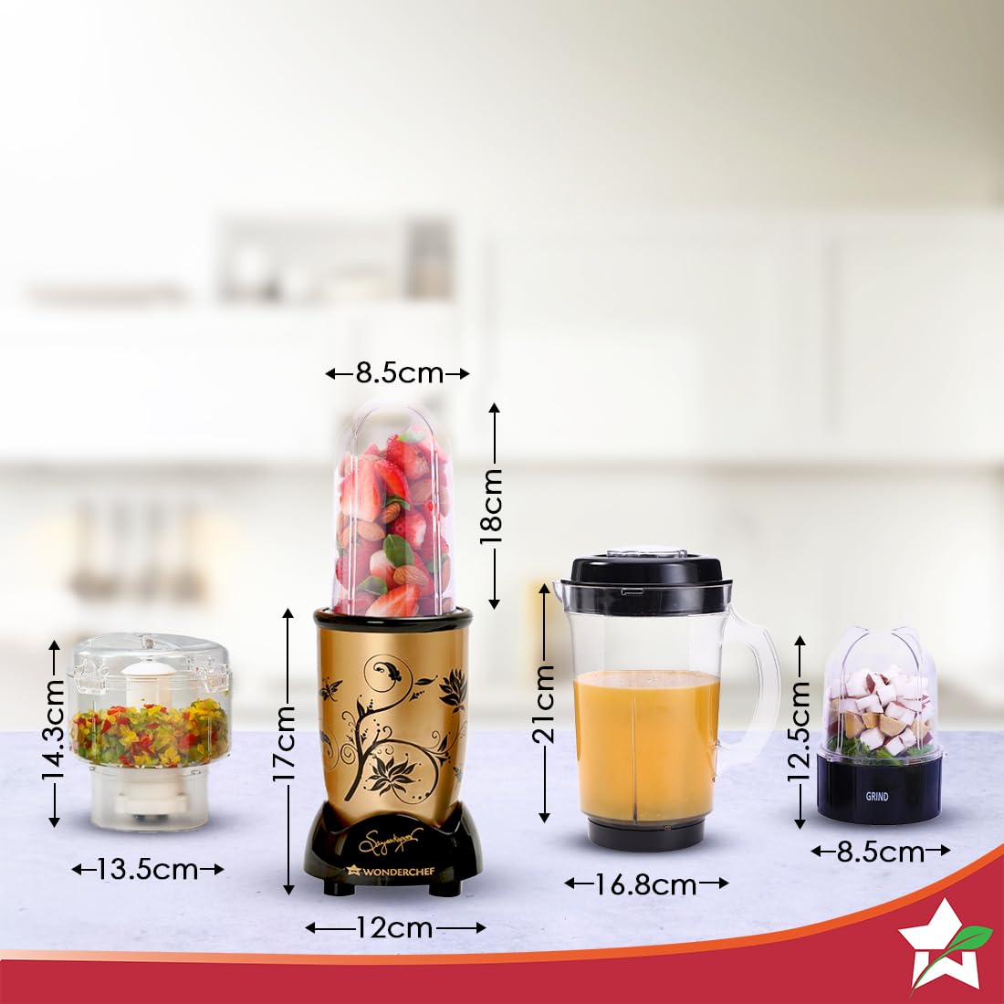 Wonderchef Nutri blend, Juicer, Mixer Grinder, Blender, Chopper | 400 Watt | Champagne | - Infinia Home and Kitchen