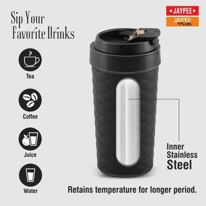 JAYPEE Luxip Sipper Pu Insulated Inner Stainless Steel  | 385ml | Black |