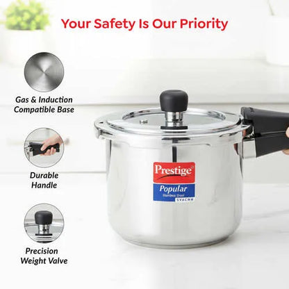 Prestige Svachh Popular Stainless Steel Pressure Cooker | 3 Litre | Spillage Control |