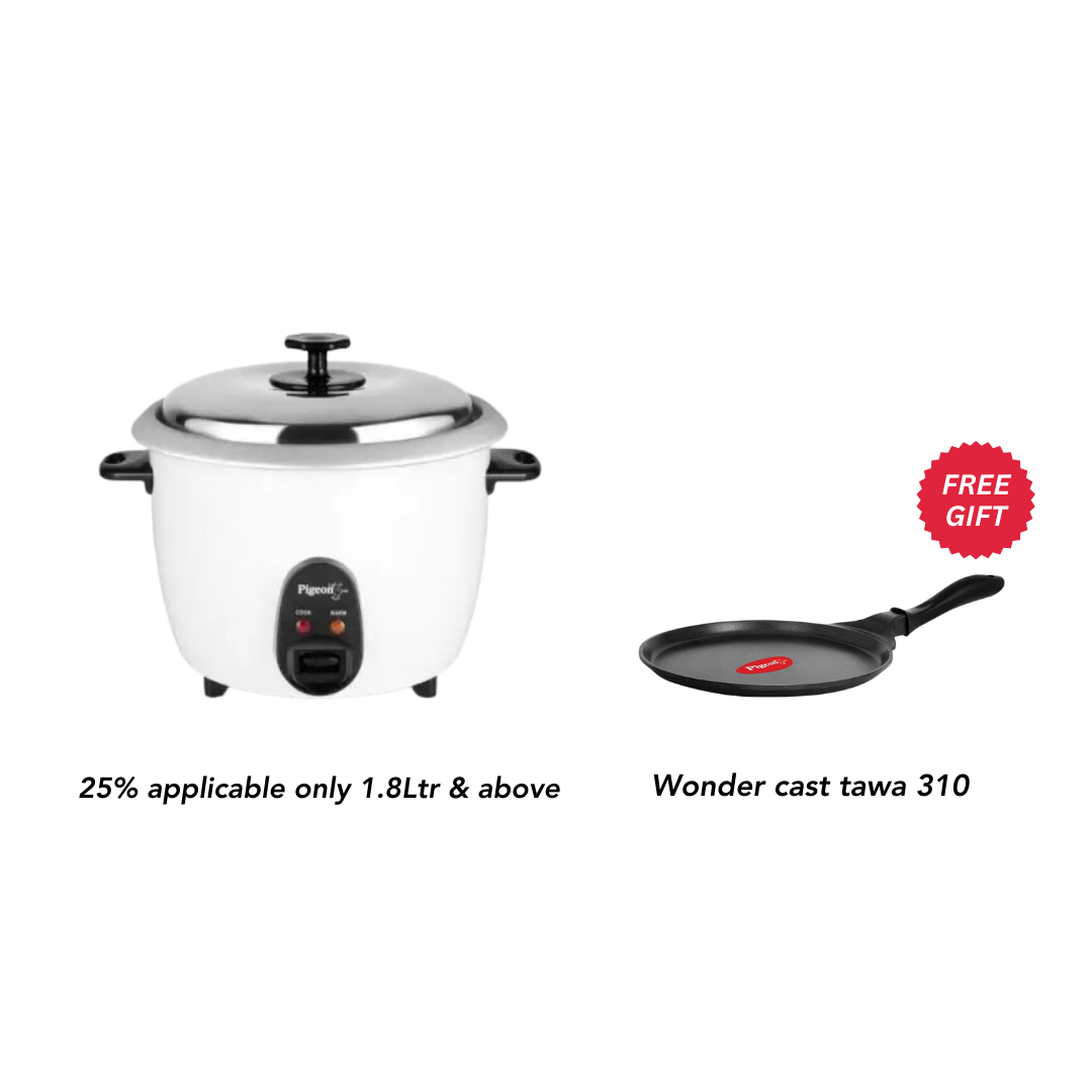 Pigeon Joy Electric Rice Cooker Double Pot 2.8Litre + Wonder Cast Taw