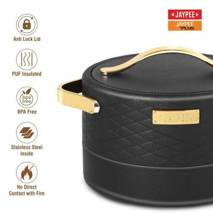 Jaypee Luxura Inner Stainless Steel Casserole | 2000ml | Black | Unique Design | Hot Case |