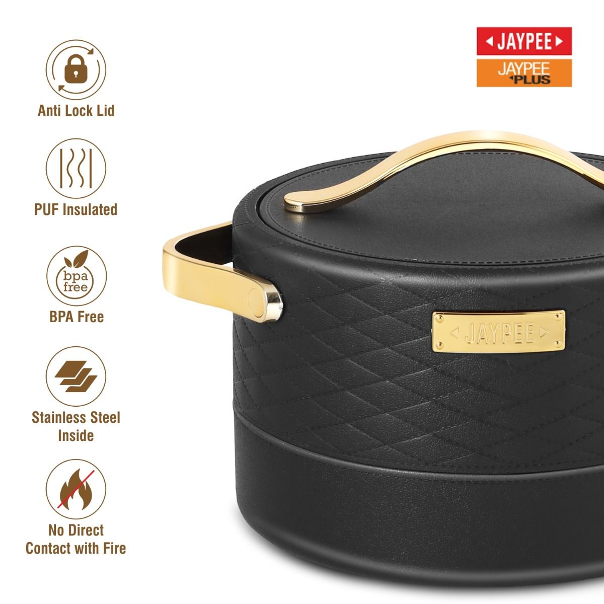 Jaypee Luxura Inner Stainless Steel Casserole | 1500ml | Black | Unique Design | Hot Case |