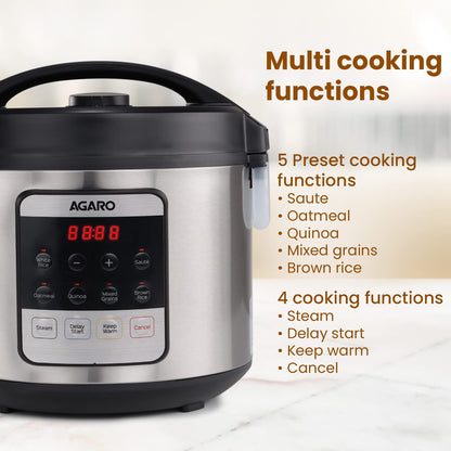 Agaro Royal Electric Rice Cooker | 5L | 6 Preset Cooking Function | Silver |