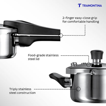 Tramontina Tri-Ply Stainless Steel Pressure Cooker | 1.5 Litre | Food-Grade SS304 |