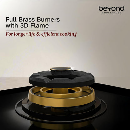 Beyond Appliances Altair 4 Burner Glass Gas Stove | Auto Ignition | Digital Timer | Toughened Glass |