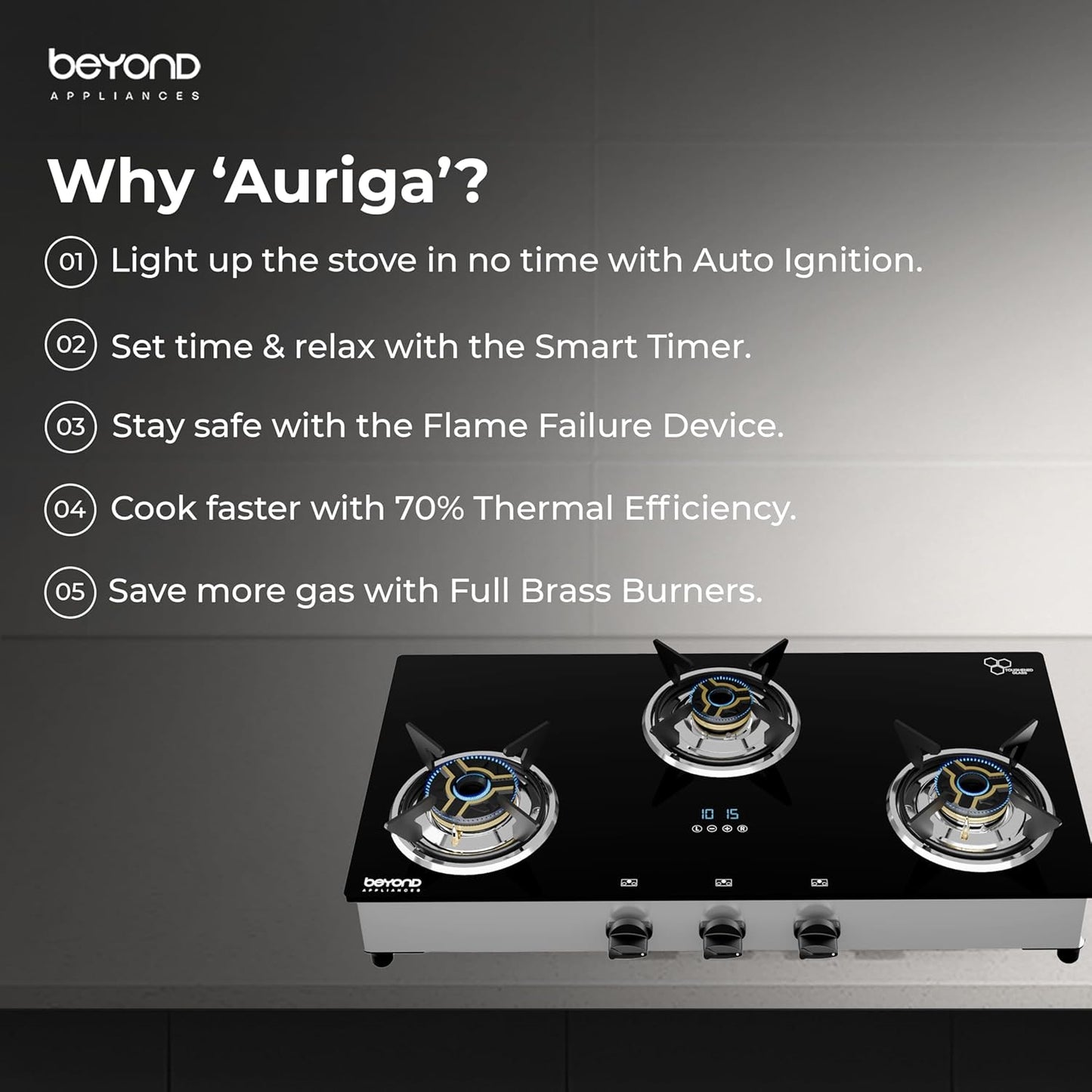 Beyond Appliances Auriga 3-Burner  Auto Ignition | Digital Timer |