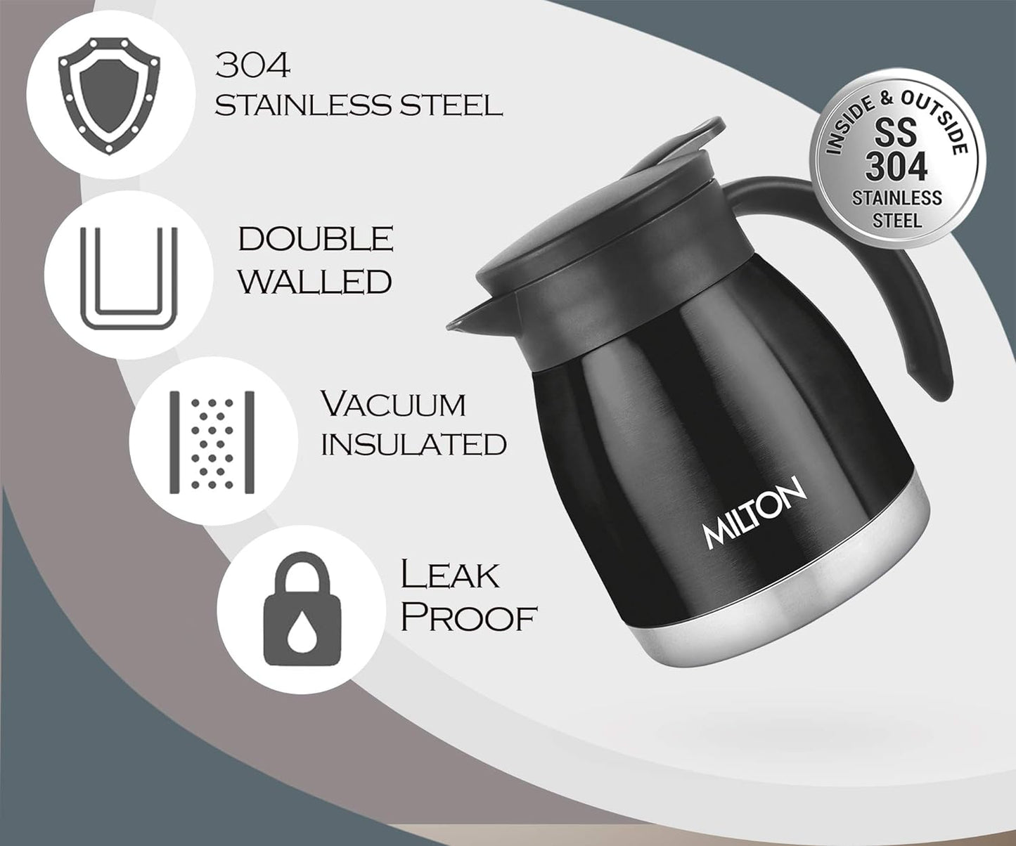 Milton Bistro 600 Thermosteel Carafe, 495 ml, Black