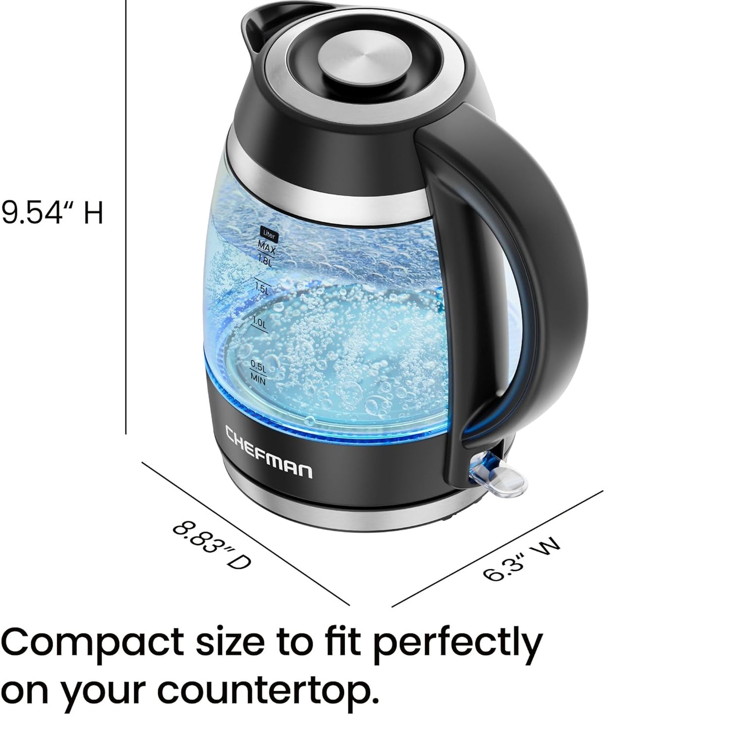 Chefman Electric Kettle | 1.8L | 1500W | Fast Boil Hot Water Kettle |