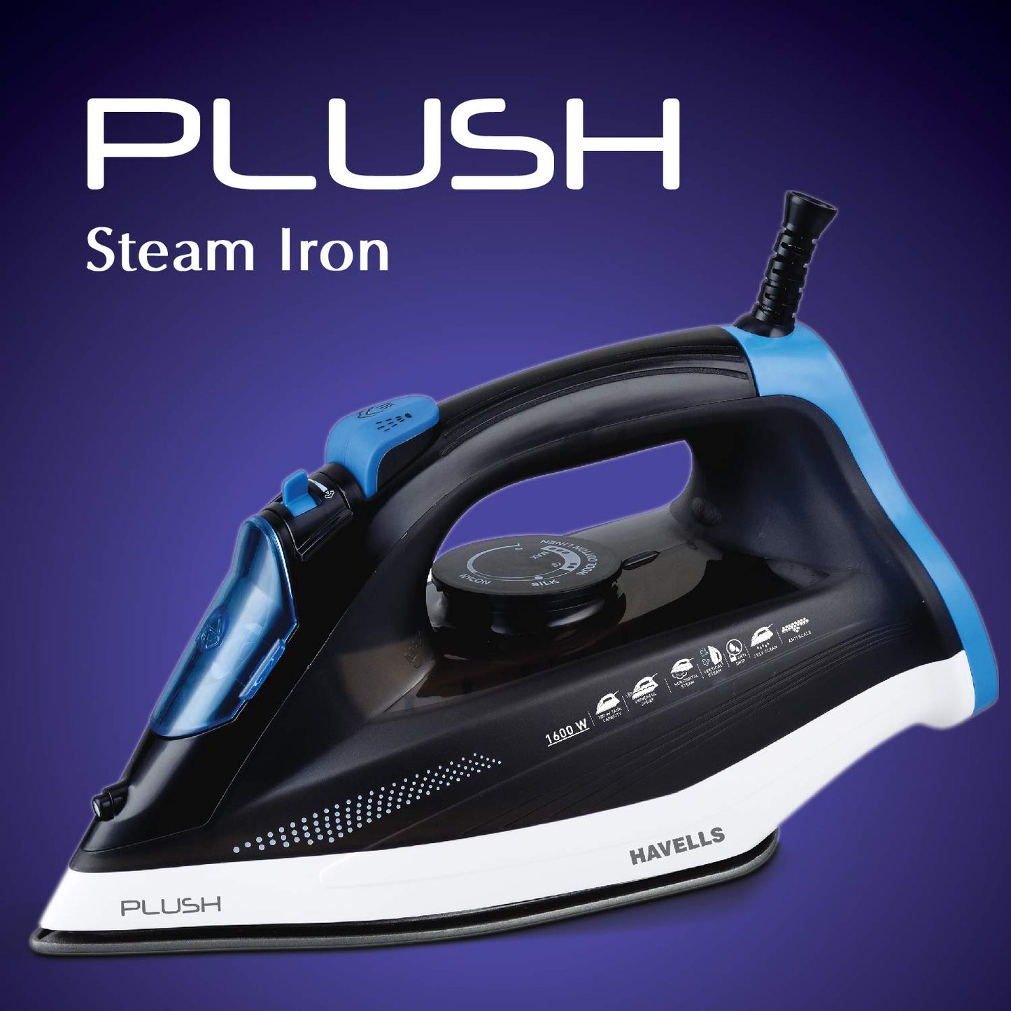 Havells Plush | 1600 Watts | Steam Iron | Black | Anti Scale & Anti Drip |