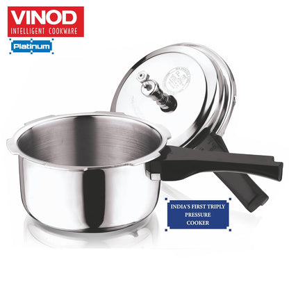 Vinod Platinum Triply Stainless Steel Pressure Cooker  | 7 Litre | Outer Lid |