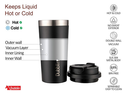DUBBLIN Euro 500 ML | Insulated Travel Mug | Stainless Steel Tumbler with Lid | Fits Car Cup Holder