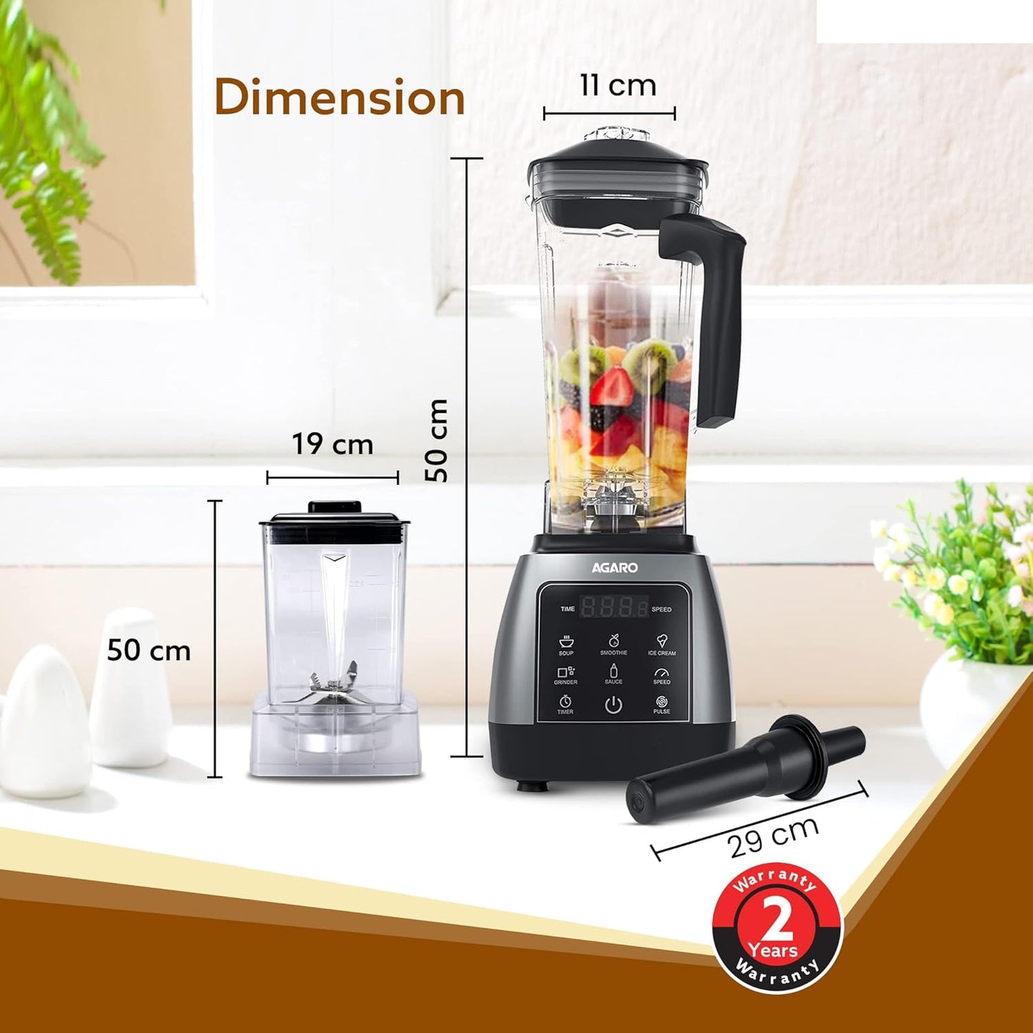 Agaro Royal Professional Blender | 5 Preset Function | 2000W | 9 Speed | Black |