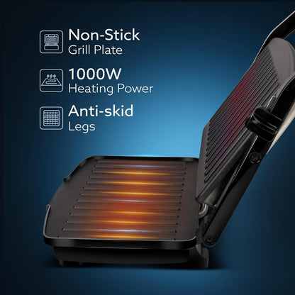 Agaro Royal Grill Sandwich Maker | 1000W | Panini/Grill/Toast | Black |