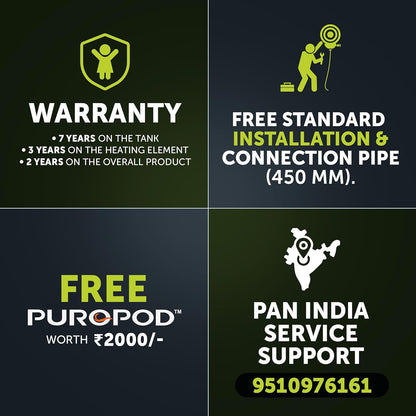 Symphony Sauna Geyser with PUROPOD Filter | White | Hairfall Control Smart Geyser