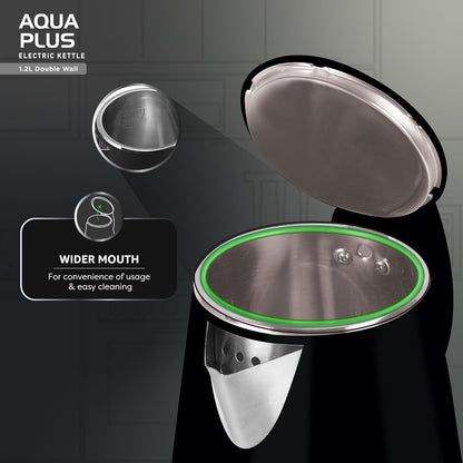 Havells Aqua Plus 1.2 litre Double Wall Kettle | 1250W | Black | Wider Mouth |