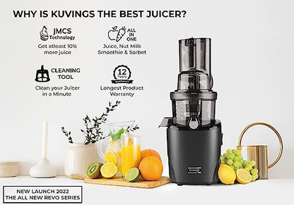 Kuvings REVO830 Professional Cold Press Slow Juicer | Matt Black + Smoothie & Sorbet