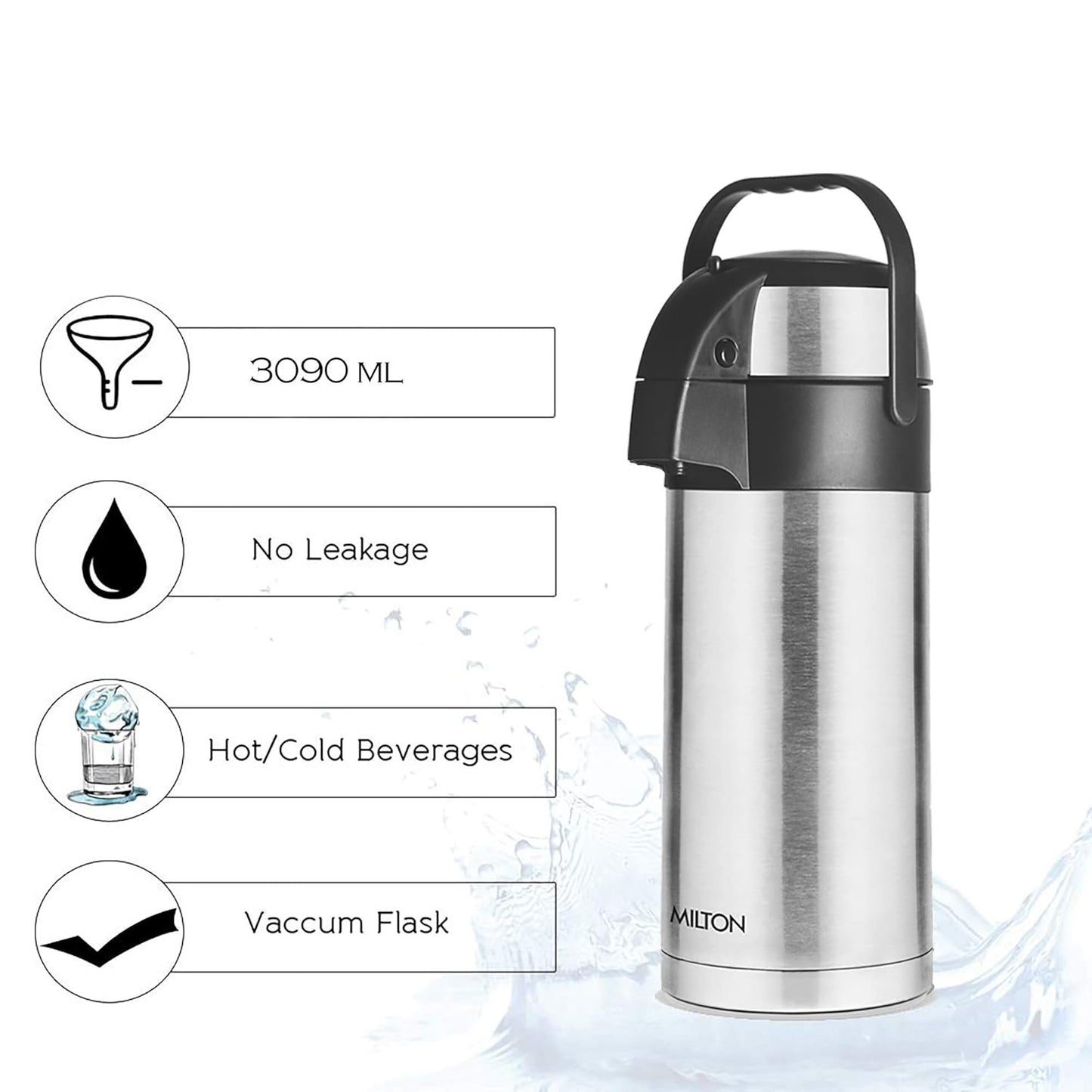 Milton Pinnacle 3000ml Thermosteel | 24 rs Hot & Cold | Silver |