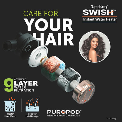 Symphony Swish with Puropod | 5.9 Litre | Instant Water Geyser | 3KW Heating |