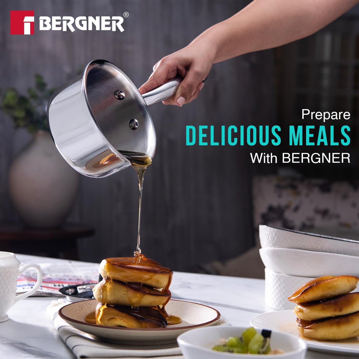 Bergner Argent Junior Chef TriPly Stainless Steel Sauce Pan with Lid | 800 ml | Silver |