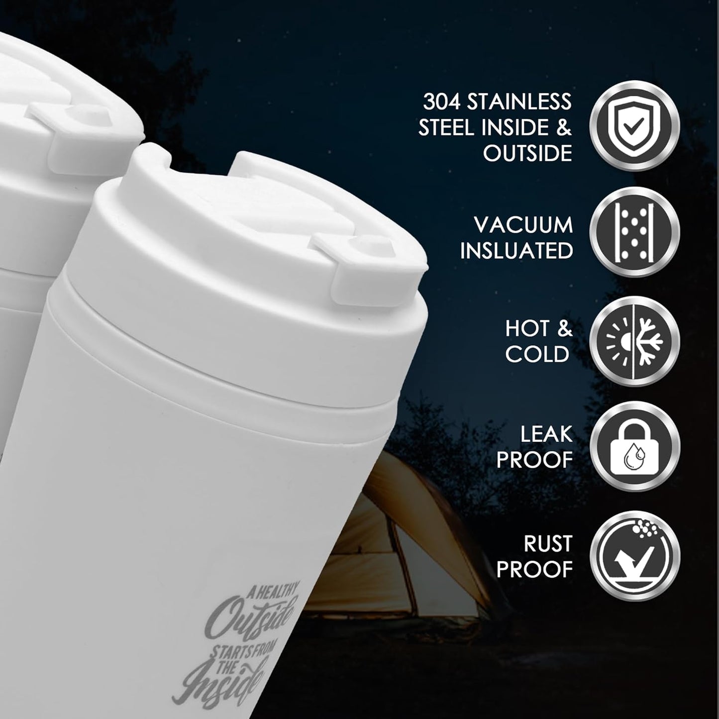 JAYPEE ZIPSIP Pu Insulated Hot & Cold Stainless Steel Coffee Mug | 500ml | White |